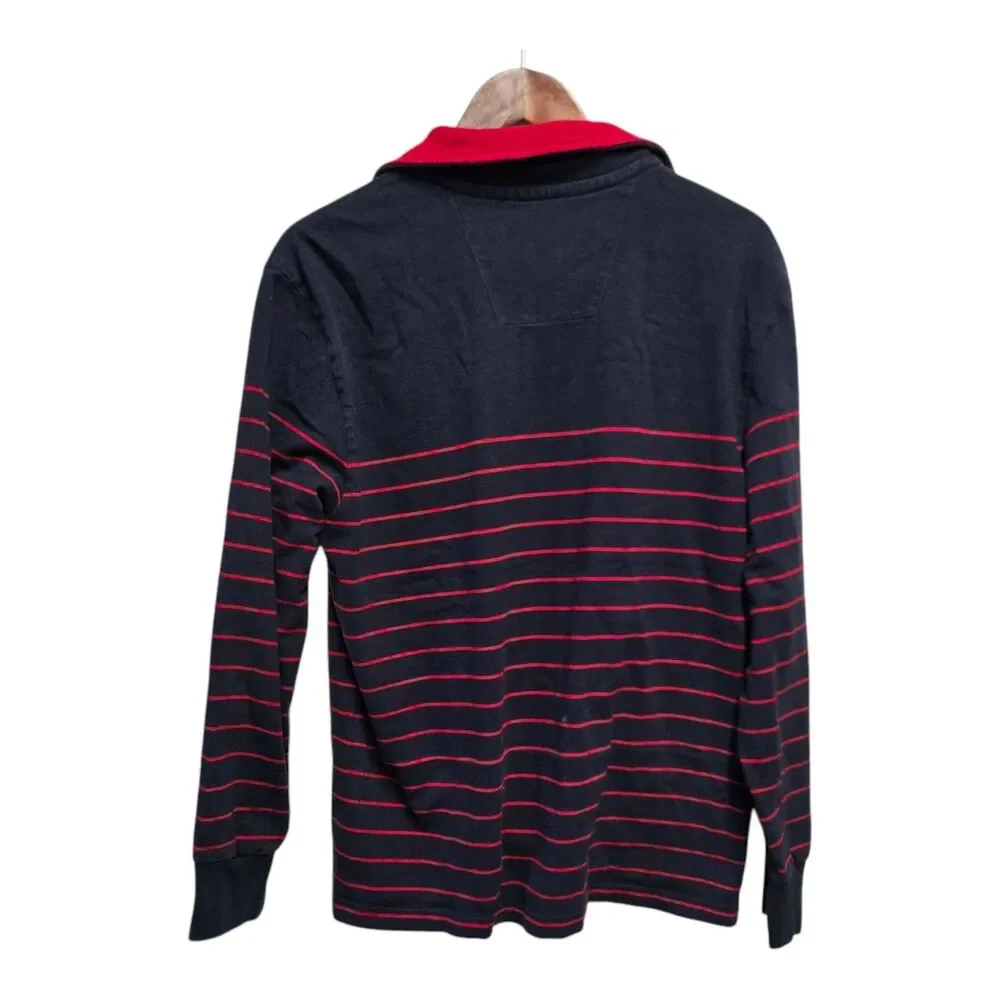 NAUTICA‎ Sailing Club Stripe Quarter Zip Pullover Patch Logo LARGE
